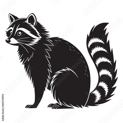 black raccoon Silhouette Vector, High Quality Illustration on White Background
