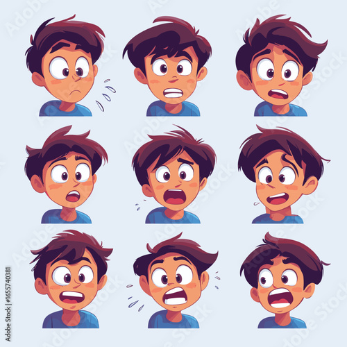 Various emotions and facial expressions of one person. Psychological concept vector illustration
