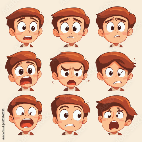 Various emotions and facial expressions of one person. Psychological concept vector illustration