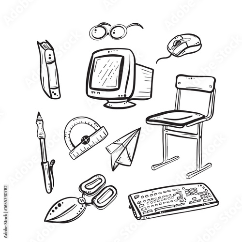 Vector set Back to school Hand drawn Computer Writing instruments