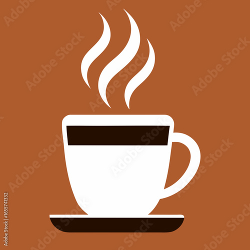 Steaming cup of coffee on a brown background