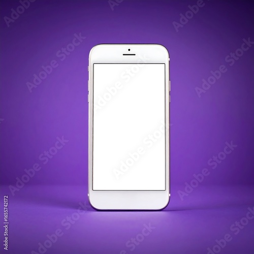 White smartphone against purple backdrop