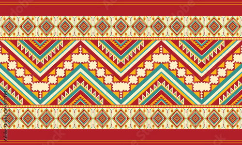 A bold modern tribal geometric pattern with symmetrical shapes and vibrant color contrasts. Perfect for textiles, fashion, and boho-inspired design.