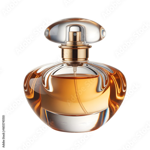 Elegant perfume bottle with gold accents presents a luxurious and sophisticated fragrance