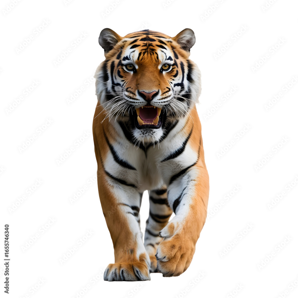 Fototapeta premium Majestic tiger fiercely walking forward shows power and regal elegance in its natural stride