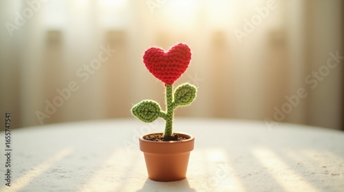 Crochet Heart Flower in Pot