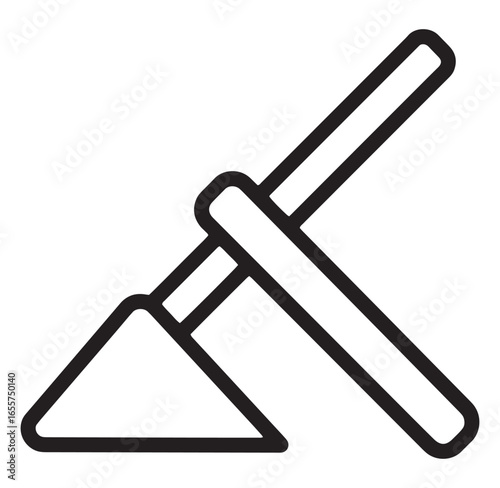 Simple minimalist line art icon of a gardening hoe against a white background for design.