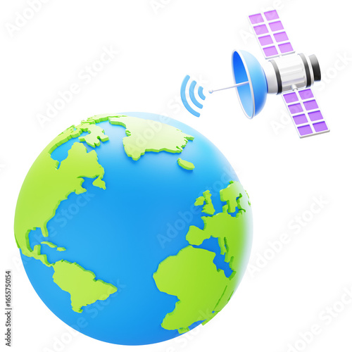 3D Satellite Transmitting Signal to Earth Globe