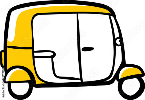 Side profile illustration of a three wheeled auto rickshaw