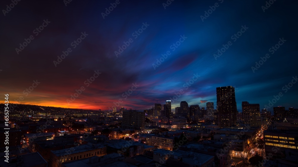 Obraz premium ビルから見た夕暮れの夜景