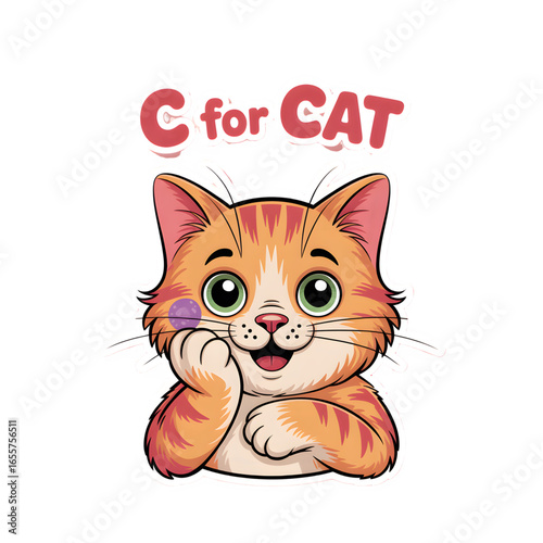 C for Cat sticker, sticker-like bruise, and "C for Cat" in bold, friendly letters. "C" alphabet 