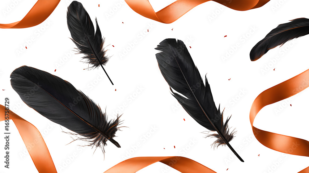 Floating Feathers and Ribbon, isolated on transparent background Floating Feathers and Ribbon, isolated on transparent background