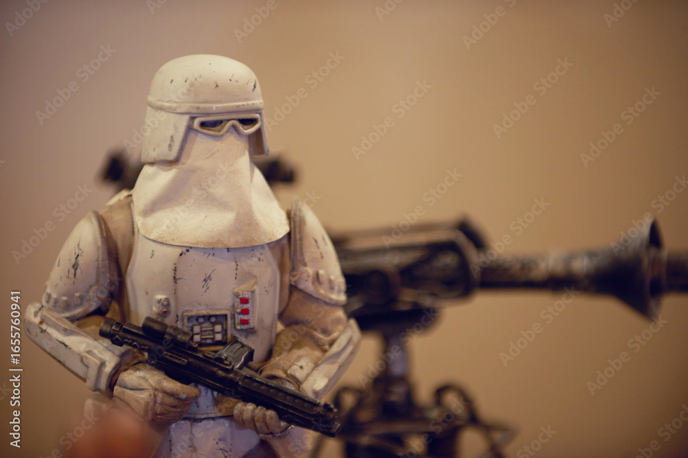 Obraz premium Snowtrooper toy model on August 5, at 2025 Comicon El Salvador, showcasing detailed white armor