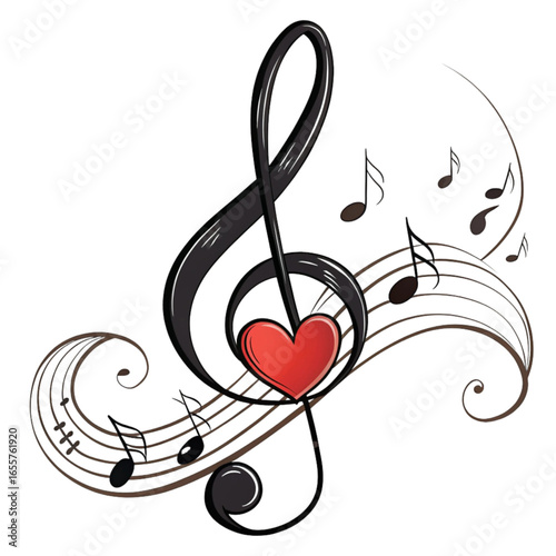 Express your passion for music with this vibrant treble clef and heart design symbolizing melody and love