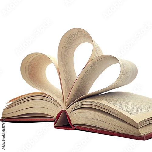 Open book with pages artfully shaped like a heart, symbolizing love and knowledge for your projects