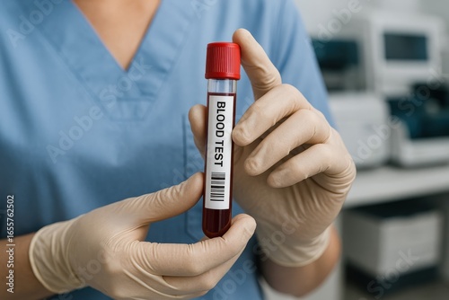 Nurse holding blood test vial. AI Generative.