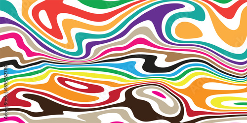 Abstract Liquid Swirls in Teal, Magenta, White and Yellow colorful wavy psychedelic abstract background