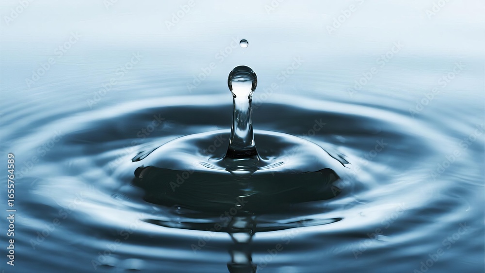 Close-up of a clear water droplet falling into a pristine lake, symbolizing purification and natural filtration. Fresh and clean water concept, environmental conservation and sustainability. Close-up of a clear water droplet falling into a pristine lake, symbolizing purification and natural filtration. Fresh and clean water concept, environmental conservation and sustainability.