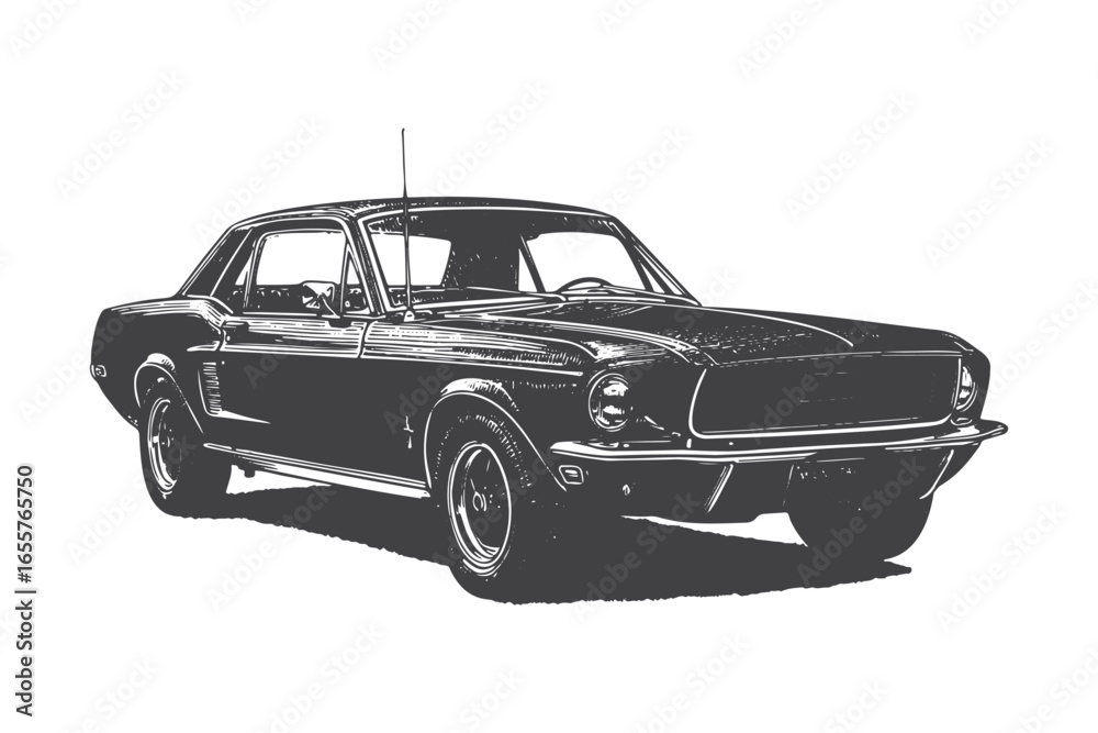 Naklejka premium Vintage Engraving of a Classic American Muscle Car