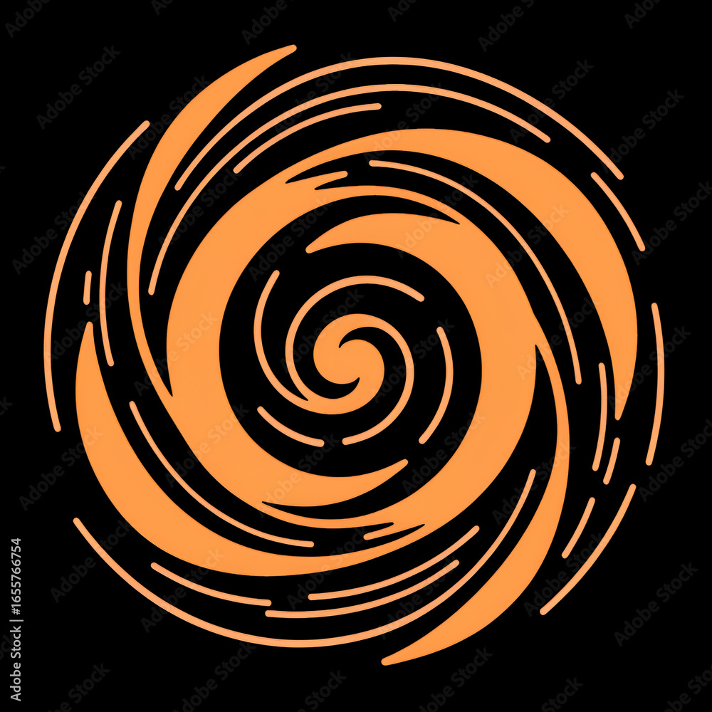 Naklejka premium Abstract orange spiral vortex design with swirling lines on black background representing energy movement or a natural phenomenon