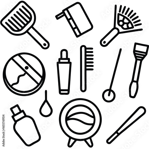 Collection of grooming and beauty tools and accessories makeup brush