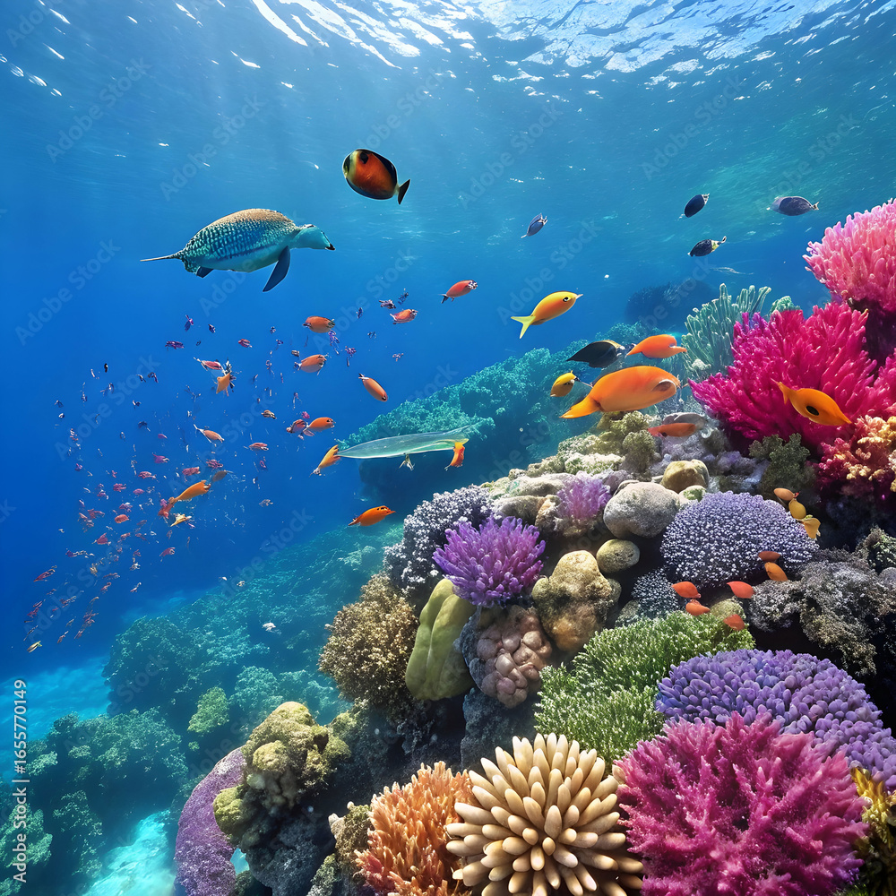 Naklejka premium vibrant underwater coral reef scene