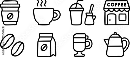 Coffee Shop Icons Cups Beans and More.