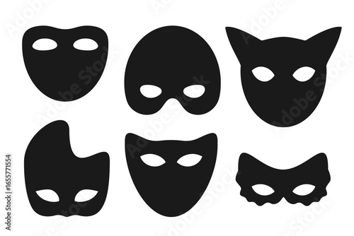Black eye mask icon set. Different masks silhouette vector collection