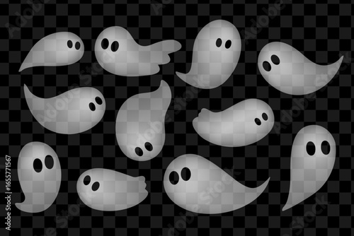 Funny transparent ghosts collection for Halloween designs.