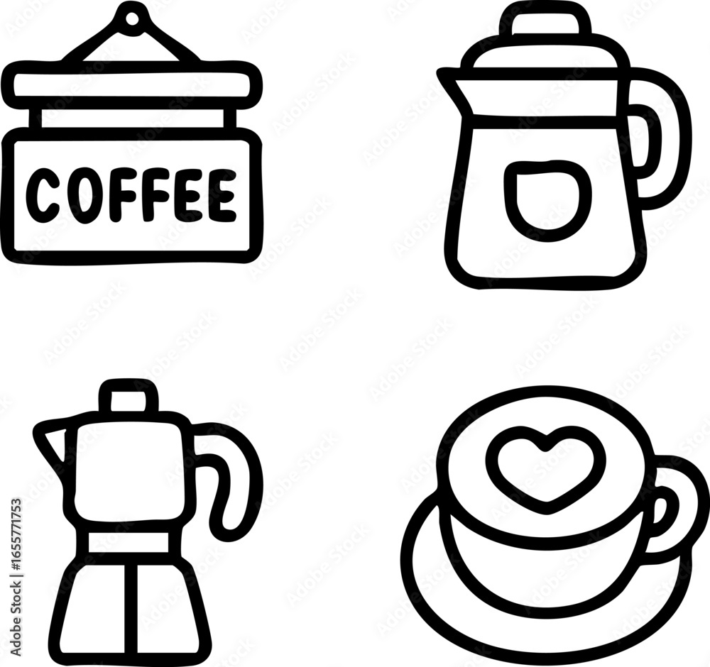 Obraz premium Hand drawn coffee shop elements icon set.
