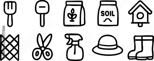 Set of handdrawn gardening and farming icons.