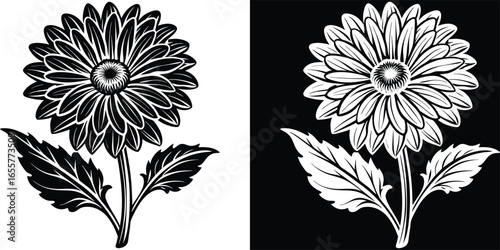 Elegant floral design element featuring a striking daisy silhouette perfect for invitations, prints, and captivating creative projects