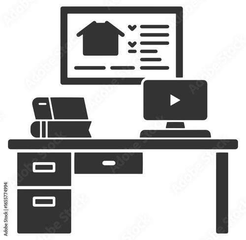 Illustration of a modern home office desk with computer and home inspection checklist