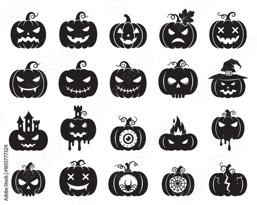 pumpkin halloween silhouette icons set