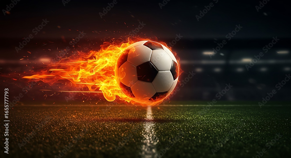 Fototapeta premium Soccer ball in flames