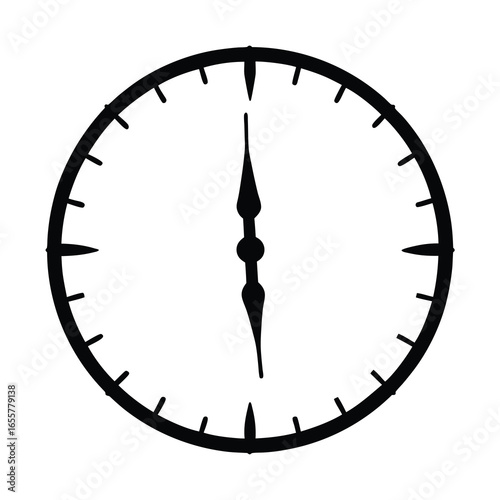 Silhouette of clock icon isolated-Black silhouette icon of an analog clock showing noon. Symbol of time, punctuality, midnight, noon, deadline, countdown, and schedule