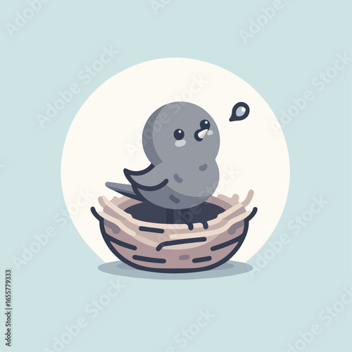 flat illustration of a baby bird in a cage