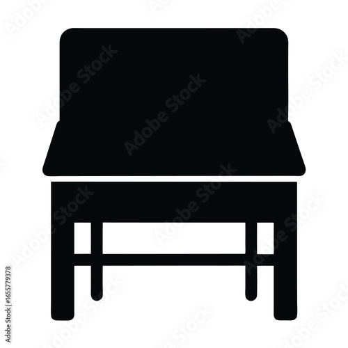 Silhouette of school desk and bench isolated- Black silhouette of a traditional school desk with attached bench, symbolizing education, learning, classroom furniture, students, study, and teaching 