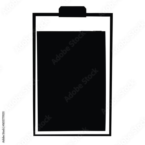 Black Silhouette Icon of Clipboard- Black vector illustration of a clipboard with a paper sheet, symbolizing notes, checklist, or documentation 
  
