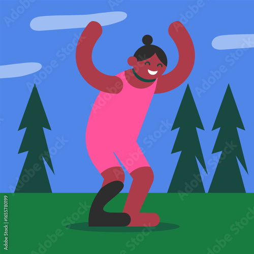 Wellness in nature. Black People with disabilities engaging in digital detox, forest bathing, and enjoying urban green spaces for mental health. Flat Vector illustration.