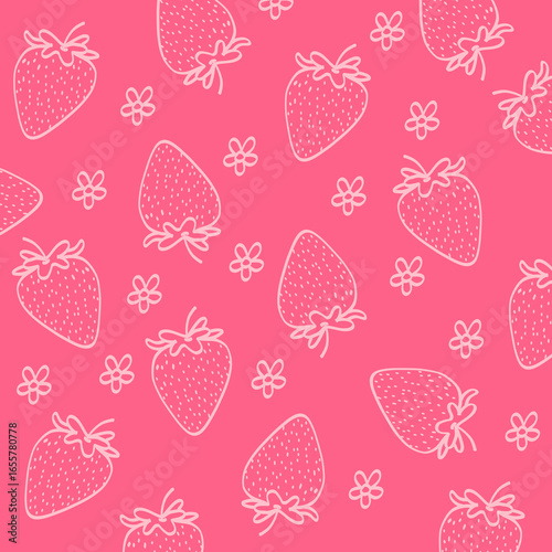 Pink Strawberry Seamless Pattern Doodle Background Art