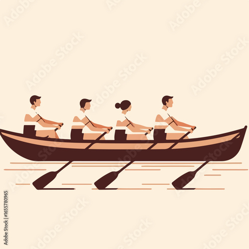 flat illustration of rowing a boat