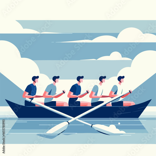 flat illustration of rowing a boat