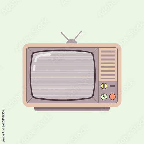 Illustration of a vintage television set with antenna on a light green background.