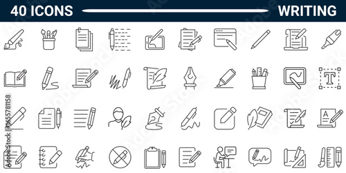 Writing Line Editable Stroke Icon set. Icons for mobile app and website.