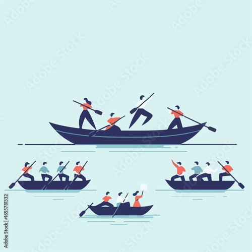 flat illustration of rowing a boat