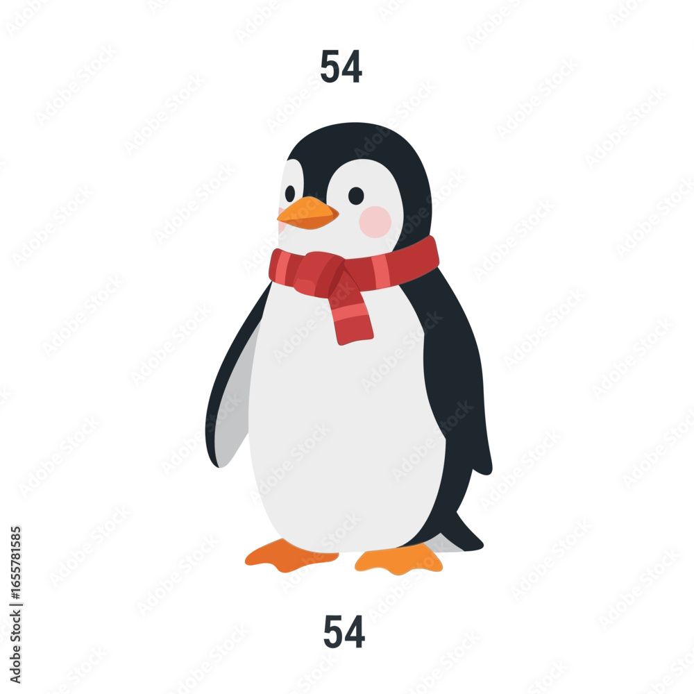Fototapeta premium Cartoon penguin with a red scarf on a white background.