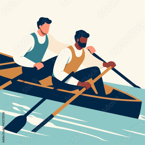 flat illustration of rowing a boat