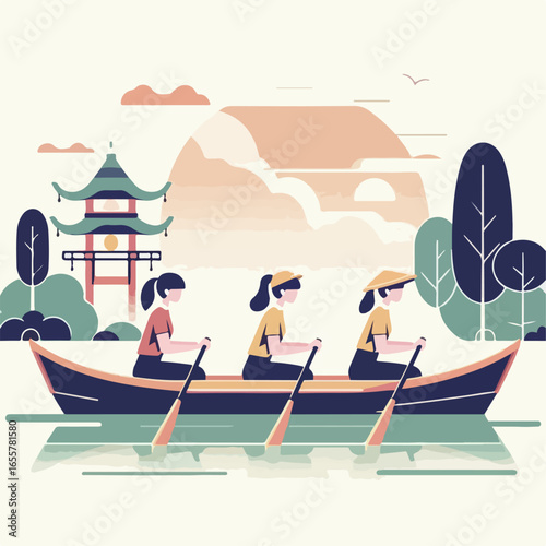 flat illustration of rowing a boat