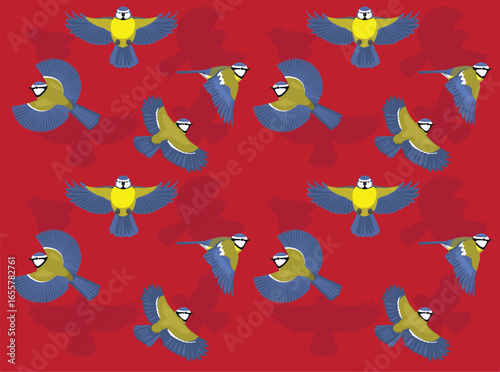 Blue Tit Bird Cartoon Character Seamless Wallpaper Background